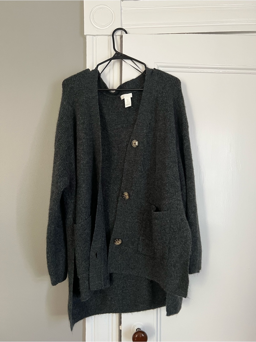 H&M Charcoal Gray Oversized V-Neck Button Cardigan